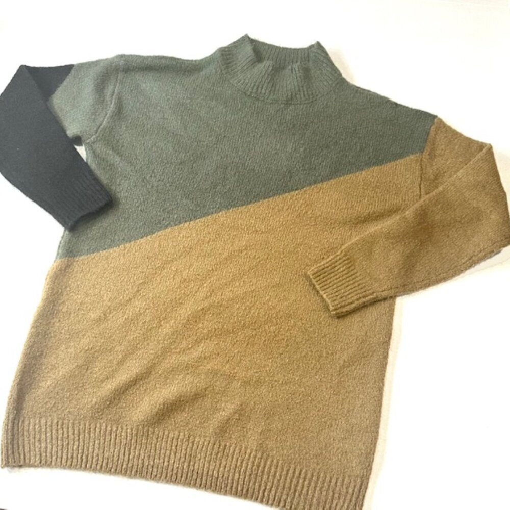 RDI Womens Sweater Long Sleeve Diagonal Color Blocked Brown Green Size XS/TP/XP